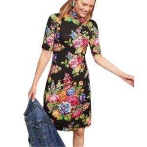 Anthropologie ett:twa Coreyell Black Floral Turtleneck Short Sleeve Dress S
